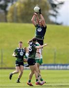 13 April 2025; Bryan Menton of Meath in action against Jordan Hayes of Offaly during the Leinster GAA Football Senior Championship quarter-final match between Meath and Offaly at Pairc Tailteann in Navan, Meath. Photo by Thomas Flinkow/Sportsfile