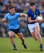 13 April 2025; Jack Kirwan of Wicklow in action against Ross McGarry of Dublin during the Leinster GAA Football Senior Championship quarter-final match between Wicklow and Dublin at Echelon Park in Aughrim, Wicklow. Photo by Ray McManus/Sportsfile