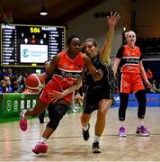 13 April 2025; Sam Haiby of Killester in action against Rheanne O'Shea of Utility Trust St. Paul's during the Domino's Women's Super League final match between Utility Trust St. Paul's and Killester at the National Basketball Arena in Tallaght, Dublin. Photo by Tyler Miller/Sportsfile