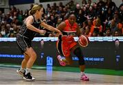13 April 2025; Sam Haiby of Killester in action against Lynn Jones of Utility Trust St. Paul's during the Domino's Women's Super League final match between Utility Trust St. Paul's and Killester at the National Basketball Arena in Tallaght, Dublin. Photo by Tyler Miller/Sportsfile