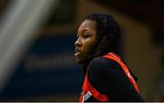 13 April 2025; Destiny Strother of Killester during the Domino's Women's Super League final match between Utility Trust St. Paul's and Killester at the National Basketball Arena in Tallaght, Dublin. Photo by Tyler Miller/Sportsfile