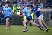 13 April 2025; Brian Howard of Dublin is tackled by Dean Healy of Wicklow during the Leinster GAA Football Senior Championship quarter-final match between Wicklow and Dublin at Echelon Park in Aughrim, Wicklow. Photo by Ray McManus/Sportsfile