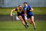 13 April 2025; Catherine Dolan of Cavan is tackled by Sherene Hamilton of Wexford during the Lidl Ladies National Football League Division 3 final match between Cavan and Wexford at Integral GAA Grounds in Drogheda, Louth. Photo by Shauna Clinton/Sportsfile