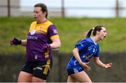 13 April 2025; Aisling Gilsenan of Cavan celebrates after kicking a point during the Lidl Ladies National Football League Division 3 final match between Cavan and Wexford at Integral GAA Grounds in Drogheda, Louth. Photo by Shauna Clinton/Sportsfile