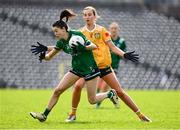13 April 2025; Eimear Smyth of Fermanagh in action against Sarah O Neill of Antrim during the Lidl Ladies National Football League Division 4 final match between Antrim and Fermanagh at St Tiernach's Park in Clones, Monaghan. Photo by Matt Browne/Sportsfile