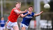 13 April 2025; Peter Lynch of Louth in action against Kevin Swayne of Laois during the Leinster GAA Football Senior Championship quarter-final match between Louth and Laois at Cedral St Conleth's Park in Newbridge, KiIdare. Photo by Piaras Ó Mídheach/Sportsfile