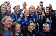 13 April 2025; Cavan players, from left, Ciara Brady, Eimear Corcoran and Catherine Dolan celebrate with supporters after their side's victory in the Lidl Ladies National Football League Division 3 final match between Cavan and Wexford at Integral GAA Grounds in Drogheda, Louth. Photo by Shauna Clinton/Sportsfile