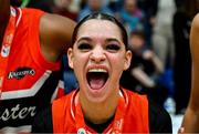13 April 2025; Bree Shelley of Killester after the Domino's Women's Super League final match between Utility Trust St. Paul's and Killester at the National Basketball Arena in Tallaght, Dublin. Photo by Tyler Miller/Sportsfile