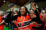 13 April 2025; Destiny Strother of Killester after the Domino's Women's Super League final match between Utility Trust St. Paul's and Killester at the National Basketball Arena in Tallaght, Dublin. Photo by Tyler Miller/Sportsfile