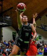 13 April 2025; Callie Cavanagh of Utility Trust St. Paul's in action against Hannah Thornton of Killester during the Domino's Women's Super League final match between Utility Trust St. Paul's and Killester at the National Basketball Arena in Tallaght, Dublin. Photo by Tyler Miller/Sportsfile