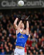 13 April 2025; Killian Clarke of Cavan and Brian Kennedy of Tyrone during the Ulster GAA Football Senior Championship quarter-final match between Tyrone and Cavan at O'Neills Healy Park in Omagh, Tyrone. Photo by Ramsey Cardy/Sportsfile