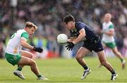 13 April 2025; Aaron Lynch of Meath in action against Rory Egan of Offaly during the Leinster GAA Football Senior Championship quarter-final match between Meath and Offaly at Pairc Tailteann in Navan, Meath. Photo by Thomas Flinkow/Sportsfile