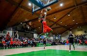 13 April 2025; Kason Harrell of Killester dunks during the Domino's Men's Super League final match between UCC Demons and Killester at the National Basketball Arena in Tallaght, Dublin. Photo by Tyler Miller/Sportsfile