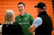 13 April 2025; Paralympics Ireland hosted their first Allianz NextGen event of 2025 at the University of Limerick Sport Arena. The event was open to young athletes over the age of 14 to try out Para sports such as triathlon, cycling, canoeing, archery and mountain climbing. Pictured is aspiring Paralympian Cormac O’Callaghan with attendees. Photo by Seb Daly/Sportsfile