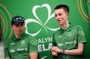 13 April 2025; Paralympics Ireland hosted their first Allianz NextGen event of 2025 at the University of Limerick Sport Arena. The event was open to young athletes over the age of 14 to try out Para sports such as triathlon, cycling, canoeing, archery and mountain climbing. Pictured is aspiring Paralympian Cormac O’Callaghan, right, and High-Performance Para-cycling Development coach Marcin Mizgajski. Photo by Seb Daly/Sportsfile