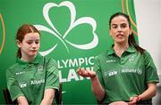 13 April 2025; Paralympics Ireland hosted their first Allianz NextGen event of 2025 at the University of Limerick Sport Arena. The event was open to young athletes over the age of 14 to try out Para sports such as triathlon, cycling, canoeing, archery and mountain climbing. Pictured are Triathlon Ireland National Para Triathlon Lead Natasha Kelly, right, and aspiring Paralympian Elsie Friel. Photo by Seb Daly/Sportsfile