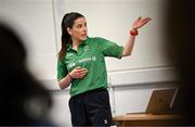 13 April 2025; Paralympics Ireland hosted their first Allianz NextGen event of 2025 at the University of Limerick Sport Arena. The event was open to young athletes over the age of 14 to try out Para sports such as triathlon, cycling, canoeing, archery and mountain climbing. Pictured is Triathlon Ireland National Para Triathlon Lead Natasha Kelly. Photo by Seb Daly/Sportsfile