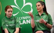 13 April 2025; Paralympics Ireland hosted their first Allianz NextGen event of 2025 at the University of Limerick Sport Arena. The event was open to young athletes over the age of 14 to try out Para sports such as triathlon, cycling, canoeing, archery and mountain climbing. Pictured are Triathlon Ireland National Para Triathlon Lead Natasha Kelly, right, and aspiring Paralympian Elsie Friel. Photo by Seb Daly/Sportsfile