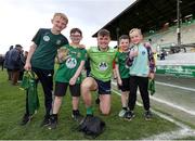 13 April 2025; Meath supporters, from left, Shay McNamee, age 10, Seán Fitzmaurice, age 11, Cillian Fitzmaurice, age 7, and Fionn McNamee, age 7, with Meath goalkeeper Billy Hogan after their side's victory in the Leinster GAA Football Senior Championship quarter-final match between Meath and Offaly at Pairc Tailteann in Navan, Meath. Photo by Thomas Flinkow/Sportsfile