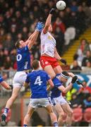 13 April 2025; Brian Kennedy of Tyrone in action against Gearoid McKiernan of Cavan during the Ulster GAA Football Senior Championship quarter-final match between Tyrone and Cavan at O'Neills Healy Park in Omagh, Tyrone. Photo by Ramsey Cardy/Sportsfile