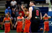 13 April 2025; Kyle Hosford of UCC Demons celebrates during the Domino's Men's Super League final match between UCC Demons and Killester at the National Basketball Arena in Tallaght, Dublin. Photo by Tyler Miller/Sportsfile