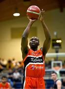 13 April 2025; Farouq Raheem of Killester during the Domino's Men's Super League final match between UCC Demons and Killester at the National Basketball Arena in Tallaght, Dublin. Photo by Tyler Miller/Sportsfile