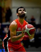 13 April 2025; Kason Harrell of Killester during the Domino's Men's Super League final match between UCC Demons and Killester at the National Basketball Arena in Tallaght, Dublin. Photo by Tyler Miller/Sportsfile