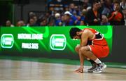 13 April 2025; Kason Harrell of Killester before the Domino's Men's Super League final match between UCC Demons and Killester at the National Basketball Arena in Tallaght, Dublin. Photo by Tyler Miller/Sportsfile
