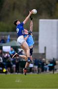 13 April 2025; Jack Kirwan of Wicklow in action against Tom Lahiff of Dublin during the Leinster GAA Football Senior Championship quarter-final match between Wicklow and Dublin at Echelon Park in Aughrim, Wicklow. Photo by Ray McManus/Sportsfile