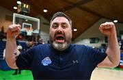 13 April 2025; UCC Demons head coach Daniel O'Mahony celebrates after the Domino's Men's Super League final match between UCC Demons and Killester at the National Basketball Arena in Tallaght, Dublin. Photo by Tyler Miller/Sportsfile