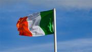 13 April 2025; The Irish flag, a Tricolour, flutters in the wind during the Leinster GAA Football Senior Championship quarter-final match between Wicklow and Dublin at Echelon Park in Aughrim, Wicklow. Photo by Ray McManus/Sportsfile