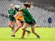 13 April 2025; Eimear Smyth of Fermanagh in action against Sarah O'Neill of Antrim during the Lidl Ladies National Football League Division 4 final match between Antrim and Fermanagh at St Tiernach's Park in Clones, Monaghan. Photo by Matt Browne/Sportsfile