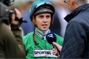 12 April 2025; Dylan Browne Mc Monagle after winning the Tote Never Beaten By SP Irish EBF Maiden at The Curragh Racecourse in Kildare. Photo by Thomas Doolin/Sportsfile