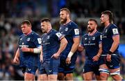 11 April 2025; Leinster players, from left, Tadhg Furlong, Cian Healy, RG Snyman, Rónan Kelleher and Joe McCarthy of Leinster during the Investec Champions Cup quarter-final match between Leinster and Glasgow Warriors at the Aviva Stadium in Dublin. Photo by Ramsey Cardy/Sportsfile