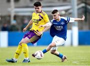 13 April 2025; Leon Daly of Limerick District League  in action against Todd Hynes of Wexford Football League during the FAI Oscar Traynor Inter-League Cup final match between Limerick District League and Wexford Football League at Jackman Park in Limerick. Photo by Michael P Ryan/Sportsfile