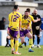 13 April 2025; Gary Delaney of Wexford Football League right, celebrate at the final whistle during the FAI Oscar Traynor Inter-League Cup final match between Limerick District League and Wexford Football League at Jackman Park in Limerick. Photo by Michael P Ryan/Sportsfile