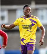 13 April 2025; Raphael Abidoye of Wexford Football League celebrates at the final whistle during the FAI Oscar Traynor Inter-League Cup final match between Limerick District League and Wexford Football League at Jackman Park in Limerick. Photo by Michael P Ryan/Sportsfile