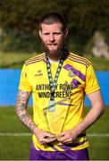 13 April 2025; Gary Delaney of Wexford Football League with his player of the match award after the FAI Oscar Traynor Inter-League Cup final match between Limerick District League and Wexford Football League at Jackman Park in Limerick. Photo by Michael P Ryan/Sportsfile