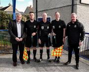 13 April 2025; FAI President Paul Cooke with match officials after the FAI Oscar Traynor Inter-League Cup final match between Limerick District League and Wexford Football League at Jackman Park in Limerick. Photo by Michael P Ryan/Sportsfile
