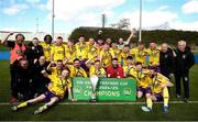 13 April 2025; Wexford Football League players and management celebrate with the cup after the FAI Oscar Traynor Inter-League Cup final match between Limerick District League and Wexford Football League at Jackman Park in Limerick. Photo by Michael P Ryan/Sportsfile