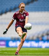 12 April 2025; Olivia Divilly of Galway kicks a point during the Lidl Ladies National Football League Division 2 final match between Cork and Galway at Croke Park in Dublin. Photo by Shauna Clinton/Sportsfile