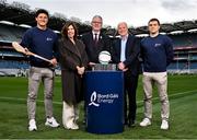 14 April 2025; In attendance at the launch of Bord Gáis Energy’s continued sponsorship of the GAA All-Ireland Senior Hurling Championship is Uachtarán Chumann Lúthchleas Gael Jarlath Burns with Bord Gáis Energy Managing Director Dave Kirwan, Director of Marketing at Bord Gáis Energy, Meadhbh Quinn and Bord Gáis Energy ambassadors and hurling stars Lee Chin, left, and Shane O’Donnell at Croke Park in Dublin. The announcement marks 16 years of Bord Gáis Energy’s involvement in inter-county hurling and celebrates the excitement, spirit and pride that make the championship and its fans so unique. Photo by David Fitzgerald/Sportsfile