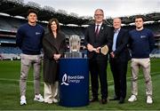 14 April 2025; In attendance at the launch of Bord Gáis Energy’s continued sponsorship of the GAA All-Ireland Senior Hurling Championship is Uachtarán Chumann Lúthchleas Gael Jarlath Burns with Bord Gáis Energy Managing Director Dave Kirwan, Director of Marketing at Bord Gáis Energy, Meadhbh Quinn and Bord Gáis Energy ambassadors and hurling stars Lee Chin, left, and Shane O’Donnell at Croke Park in Dublin. The announcement marks 16 years of Bord Gáis Energy’s involvement in inter-county hurling and celebrates the excitement, spirit and pride that make the championship and its fans so unique. Photo by David Fitzgerald/Sportsfile