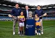 14 April 2025; In attendance at the launch of Bord Gáis Energy’s continued sponsorship of the GAA All-Ireland Senior Hurling Championship is Bord Gáis Energy Managing Director Dave Kirwan and Bord Gáis Energy ambassadors and hurling stars Lee Chin, left, and Shane O’Donnell with Kelsi Noonan, aged 5, and Logan Clifford Hegarty, aged 6, at Croke Park in Dublin. The announcement marks 16 years of Bord Gáis Energy’s involvement in inter-county hurling and celebrates the excitement, spirit and pride that make the championship and its fans so unique. Photo by David Fitzgerald/Sportsfile