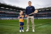14 April 2025; In attendance at the launch of Bord Gáis Energy’s continued sponsorship of the GAA All-Ireland Senior Hurling Championship is Bord Gáis Energy ambassador and hurling star Shane O’Donnell of Clare with Logan Clifford Hegarty, aged 6, at Croke Park in Dublin. The announcement marks 16 years of Bord Gáis Energy’s involvement in inter-county hurling and celebrates the excitement, spirit and pride that make the championship and its fans so unique. Photo by David Fitzgerald/Sportsfile
