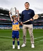 14 April 2025; In attendance at the launch of Bord Gáis Energy’s continued sponsorship of the GAA All-Ireland Senior Hurling Championship is Bord Gáis Energy ambassador and hurling star Shane O’Donnell of Clare with Logan Clifford Hegarty, aged 6, at Croke Park in Dublin. The announcement marks 16 years of Bord Gáis Energy’s involvement in inter-county hurling and celebrates the excitement, spirit and pride that make the championship and its fans so unique. Photo by David Fitzgerald/Sportsfile