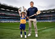 14 April 2025; In attendance at the launch of Bord Gáis Energy’s continued sponsorship of the GAA All-Ireland Senior Hurling Championship is Bord Gáis Energy ambassador and hurling star Shane O’Donnell of Clare with Logan Clifford Hegarty, aged 6, at Croke Park in Dublin. The announcement marks 16 years of Bord Gáis Energy’s involvement in inter-county hurling and celebrates the excitement, spirit and pride that make the championship and its fans so unique. Photo by David Fitzgerald/Sportsfile