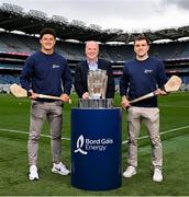 14 April 2025; In attendance at the launch of Bord Gáis Energy’s continued sponsorship of the GAA All-Ireland Senior Hurling Championship is Bord Gáis Energy Managing Director Dave Kirwan with Bord Gáis Energy ambassadors and hurling stars Lee Chin of Wexford, left, and Shane O’Donnell of Clare at Croke Park in Dublin. The announcement marks 16 years of Bord Gáis Energy’s involvement in inter-county hurling and celebrates the excitement, spirit and pride that make the championship and its fans so unique. Photo by David Fitzgerald/Sportsfile