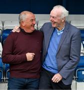 14 April 2025; 1975 FAI Senior Cup winners Noel King, left, and Jack Dempsey during a media conference at Home Farm Football Club in Whitehall, Dublin, to recognise 50 years since Home Farm, a team of young amateur players at the time, upset all the odds by beating Shelbourne 1-0 in the FAI Senior Cup Final at Dalymount Park, on 27th April 1975. Home Farm are organizing a celebratory dinner in the Bonnington Hotel on 26th April. Photo by Stephen McCarthy/Sportsfile