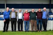 14 April 2025; 1975 FAI Senior Cup winners, from left, Mick Brophy, Mick O'Grady, Joe Smith, Brian Daly, Tony Higgins, Noel King and Jack Dempsey during a media conference at Home Farm Football Club in Whitehall, Dublin, to recognise 50 years since Home Farm, a team of young amateur players at the time, upset all the odds by beating Shelbourne 1-0 in the FAI Senior Cup Final at Dalymount Park, on 27th April 1975. Home Farm are organizing a celebratory dinner in the Bonnington Hotel on 26th April. Photo by Stephen McCarthy/Sportsfile